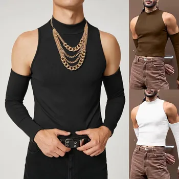 Mens Topuri Brand de Moda cu Mânecă Scurtă T-shirt pentru Bărbați Elastic Strans de Fitness Costum de Înaltă Guler Barbati Haine Sport Imagine