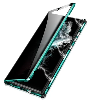 Metal Bara Magnetica Flip case pentru Samsung Galaxy S22 Ultra S21 Aliaj FE 360 de Confidențialitate Completă Temerped Protector de Sticlă ArmorCover Imagine