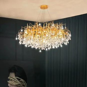 Modern Picătură de Apă Candelabre de Cristal de Lux de Aur Pandantiv cu LED-uri de Lumină de Living Dining Bucatarie Insula Agățat Lampa Suspensie Imagine