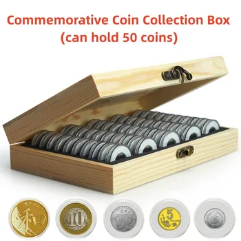 Moneda Caz Cu O Colecție Comemorative Pad Ajustare De Colectare Antioxidativă Monede Comemorative Cutie Monede Din Lemn Reglabil Imagine