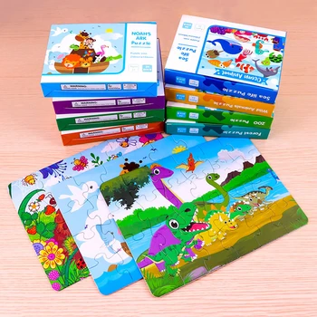 Montessori pentru Copii Puzzle 24 Buc Animale Desene animate de Fructe 3D Puzzle din Lemn pentru Copii 2+ Copil de Învățare Timpurie Jucarii Educative Imagine