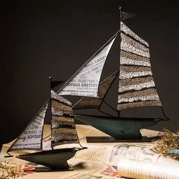 Nordic Barcă cu pânze Model de Ornamente din fier Forjat Retro Accesorii pentru Decor Creativ Stil Mediteranean Accesoriu pentru Camera de zi Imagine