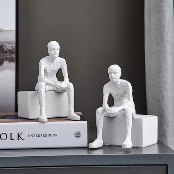 Nordic Decor Acasă Gânditor Sculptura Ornamente Rășină Bookends Camera De Zi De Decorare Accesorii De Birou Figurine Interior Imagine