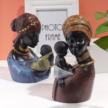 Nordic Decor Exotic Tribal Negru Femei Statuie Decor Cameră De Zi Accesorii De Birou Sculpturi Africane & Figurine Ornament Cadou Imagine