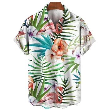 Noua Cămașă Hawaiană Pentru Bărbați Vacanță pe Plajă cu Maneci Scurte T-shirt Rever Buton de Cămașă Bărbați de Moda Casual, Haine de sex Masculin Bluze Bluza Imagine
