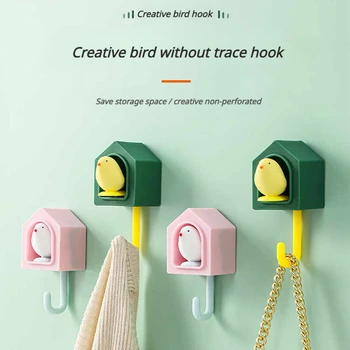 Noul Desen Animat Bird Cârlig Autoadezive Dormitor Dormitor Cu Usa Umerase Cârlige Cheie Umbrela Prosop Capac Cuier De Perete Decor Rack Imagine