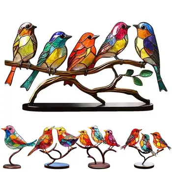 Pasăre De Metal Ornament De Păsări Pe Ramură Desktop Colorate Stil Modern Păsări Figurina Papagal Creative Pene Gazon Figurina Ornament Imagine