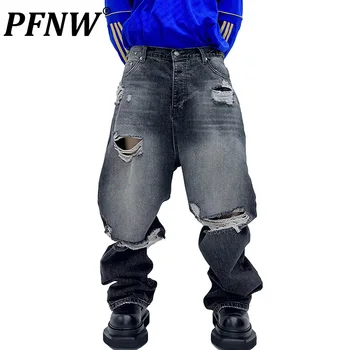 PFNW Primavara Vara Barbati Chic Purtate Techwear Pantaloni din Denim Darkwear în aer liber Motocicleta Simplu Streetwear Flare Jeans 12A9284 Imagine
