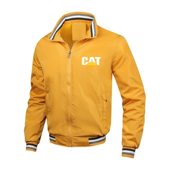 Primavara Toamna CAT Caterpillar Logo-ul de Imprimare Dungă Stand Guler cu Fermoar Culoare Solidă Trendy Haine Populare Cardigan Vrac Om Jachete Imagine