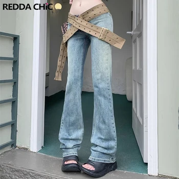 REDDACHiC Epocă Talie Joasa Flare Jeans pentru Femei Panza de Cruce peste Curele Denim pantaloni Pantaloni Bootcut 90 Retro Y2k Streetwear Imagine