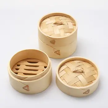 Reutilizabile Mini Bucătărie Steamer De Bambus Decorativ Cu Capac De Aluat Vapor Naturale Lucrate Manual Chineză Abur Coș Pentru Cadouri Imagine