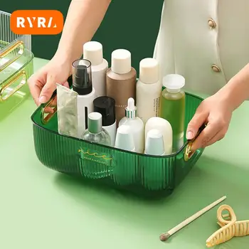 RYRA Dreptunghiulară Desktop Cosmetice Sertarul de Depozitare care pot fi Stivuite Cutie de Depozitare Bucătărie Finisare Cutie de Depozitare din Plastic Coș Organizator Imagine