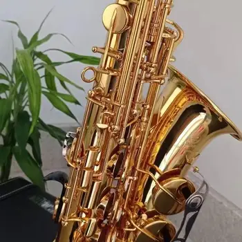 Saxofon Alto Profesional Alto Sax Serie Mare Saxofon Lac De Aur Cu Mustiuc Stuf Gât Caz Imagine