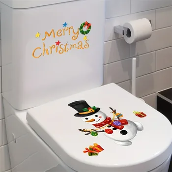 Scaun De Toaletă Autocolant Crăciun Frigider Geam Autocolant Moș Crăciun, Om De Zăpadă Decor De Crăciun Pentru Acasă Ornamente De Crăciun Imagine