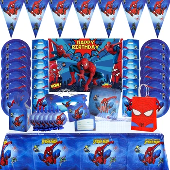 Spiderman Decoratiuni Ziua De Nastere Fundalul Banner Masă Pungi De Hârtie Plăci De Unică Folosință Set Tacamuri Copii, Articole Party Imagine