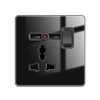 Sticlă neagră UE universal USB priză de perete cu indicator de lumina si comutator multi-power socket13A Britanic soclu cu interfata USB Imagine