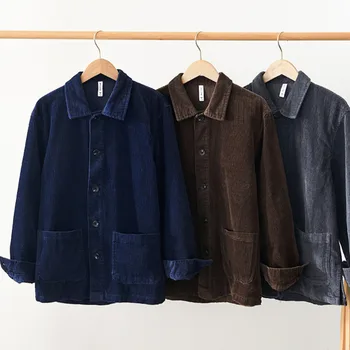 Stil japonez Haine Nasturii pantaloni de Catifea cord Shirt Pentru Barbati Maneca Lunga Bumbac Casual Culoare Solidă Om Camasa Regular Fit Pentru bărbați XXL Imagine