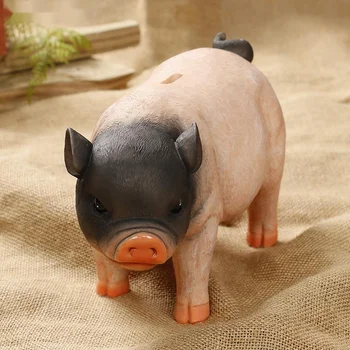 Super Drăguț De Porc Piggy Bank Rasina De Artizanat Ornamente Decor Acasă Super-Capacitate Mare De Trei Culori Pusculita Imagine