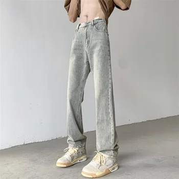 SYUHGFA 2023 Spălat Epocă Blugi Barbati Brand de Moda Drept-picior Hip Hop Streetwear Om Denim Pantaloni Casual Pantaloni sex Masculin Imagine