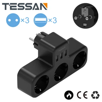 TESSAN UE KR Plug prelungitor cu Prizele de &Porturi USB, mai Multe Priză de Perete Adaptor cu Protecție la Suprasarcină pentru Bucătărie Acasă Imagine
