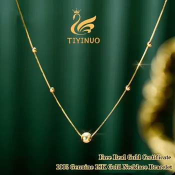 TIYINUO Autentic AU750 Real 18K Aur ochi de Pisica Margele Chopin Brățară Colier Pentru Femei Bijuterii Fine, Ziua de naștere Petrecere de Nunta Cadou Imagine