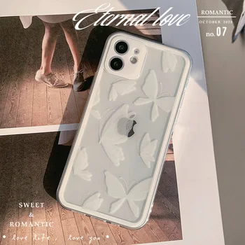 Transparent fluture alb desen animat Telefon Caz pentru iPhone 14 13 12 11 Pro Max Plus Mini X XS XR 7 8 SE 2020 Moale coajă spate Imagine