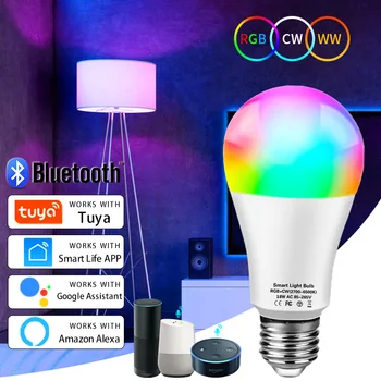 Tuya Bec Inteligent Led 15W E27 RGB+CW+WW LED-uri de Culoare Schimbare Lampă Bluetooth 85-265V RGB Control Vocal Google Acasa Alexa Imagine