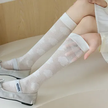 Vara ochiurilor de Plasă Respirabil Ciorapi pentru Femei Florale Imprimare JK Stil Japonez Șosete Lungi Ciorapi Fete Dulci Drăguț Genunchi Șosete Ciorapi Imagine