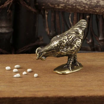 Vechi Solide de Pui mănâncă orez Ceai de Companie Figurine Miniaturale de Buzunar Antic Cocoș Desktop Ornament Decor Acasă Ambarcațiuni Imagine