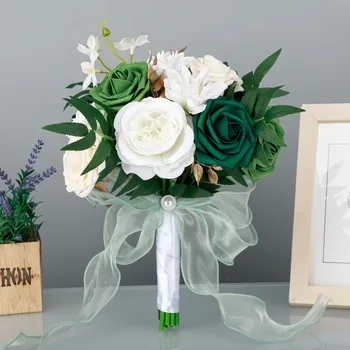 Verde De Nunta Buchet Mireasa, Domnisoare De Onoare Cu Flori Trandafiri De Mătase Artificială De Flori Mariage Buchet De Nunta Căsătorie Accesorii Imagine