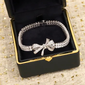 Vintage Diamant Brățară De Lanț De Bijuterii De Lux Pentru Femei Designer Brățară Argint 925 Doamna Petrecere Argintat Link-Ul De Bratari Imagine
