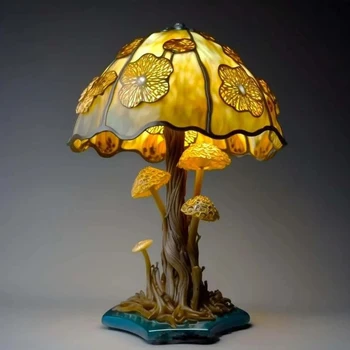 Vintage Rășină Ciuperci sfeșnic Lampa Creativ Vitralii Colorate de Flori de Plante Serie de Melc Caracatiță Noptieră Lumina de Noapte Decor Imagine