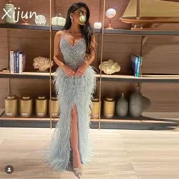 Xijun De Lux Penele Sirena Arabia Arabe Rochii De Seara V-Neck Side Split Dubai Femei Rochie De Bal Formale Rochii De Petrecere 2023 Imagine