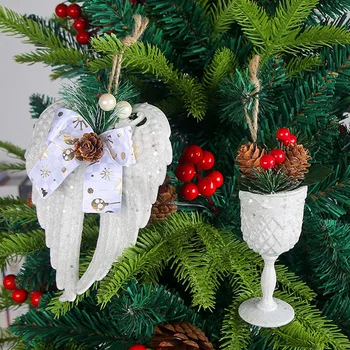 Înger alb de Crăciun Agățat Pandantiv Cerb Aripi Pene Fulgi de zăpadă Pom de Crăciun Ornament DIY Meserii Petrecere de Anul Nou Decor Acasă Imagine